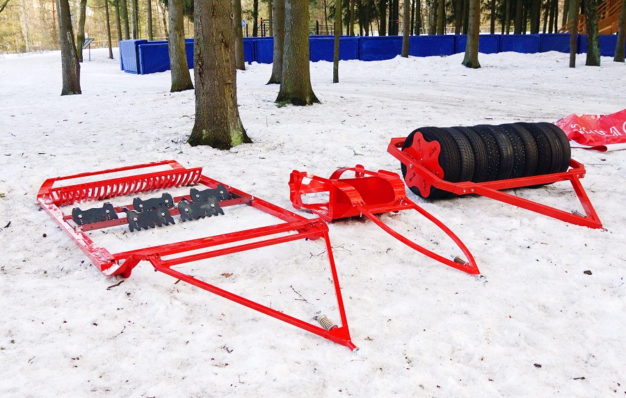 Оборудование для прокладки лыжни SNOWPRO резаки, бороны, катки-снегоукладчики)